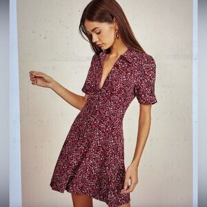 NWOT Reformation Johanne Dress - Burgundy Floral Button-Down Mini (Size XS)